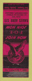Matchbook Cover - Eagles Club Logansport IN WEAR