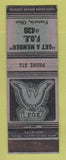 Matchbook Cover - Eagles Club Fostoria OH WORN