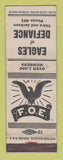 Matchbook Cover - Eagles Club Defiance OH WEAR