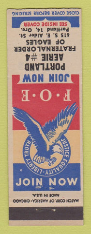 Matchbook Cover - Eagles Club Portland OR