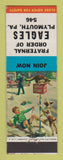 Matchbook Cover - Eagles Club Plymouth PA