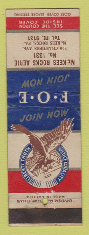 Matchbook Cover - Eagles Club McKees Rocks PA