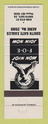 Matchbook Cover - Eagles Club South Gate CA