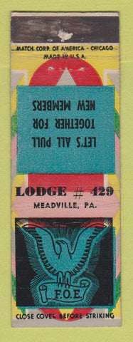 Matchbook Cover - Eagles Club Meadville PA WEAR