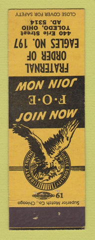 Matchbook Cover - Eagles Club Toledo OH YELLOW