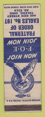Matchbook Cover - Eagles Club Toledo OH WHITE WEAR