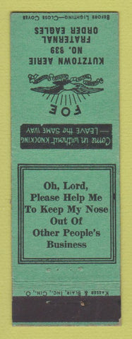 Matchbook Cover - Eagles Club Kutztown PA GREEN