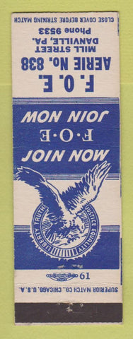 Matchbook Cover - Eagles Club Danville PA