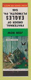 Matchbook Cover - Eagles Club Plymouth PA