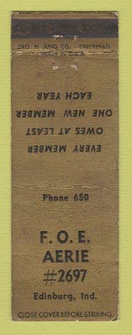 Matchbook Cover - Eagles Club Edinburg IN WEAR