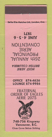 Matchbook Cover - Eagles Club Vancouver BC 1971