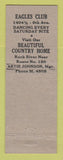 Matchbook Cover - Eagles Club Moline IL