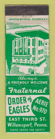 Matchbook Cover - Eagles Club Williamsport PA