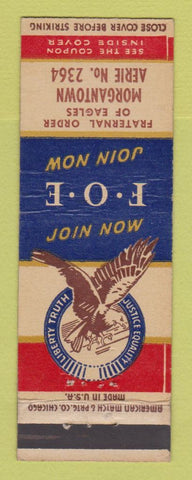 Matchbook Cover - Eagles Club Morgantown WV