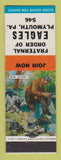 Matchbook Cover - Eagles Club Plymouth PA