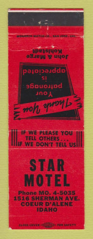 Matchbook Cover - Eagles Club Star Motel Coeur D'Alene ID
