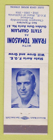 Matchbook Cover - Eagles Club San Francisco CA Frank Tomasoni State Chaplain