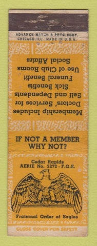 Matchbook Cover - Eagles Club Cedar Rapids IA WEAR