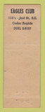 Matchbook Cover - Eagles Club Cedar Rapids IA WEAR