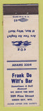 Matchbook Cover - Eagles Club Frank De Witt's Bar Green Bay WI Budweiser Beer