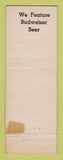 Matchbook Cover - Eagles Club Frank De Witt's Bar Green Bay WI Budweiser Beer