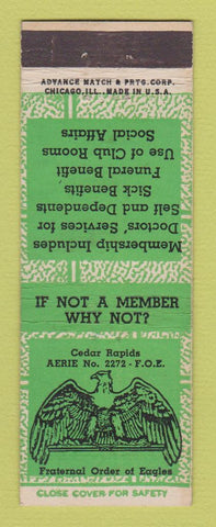 Matchbook Cover - Eagles Club Cedar Rapids IA