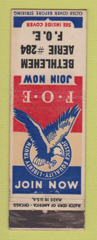 Matchbook Cover - Eagles Club Bethlehem PA WEAR