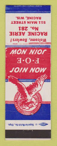 Matchbook Cover - Eagles Club Racine WI