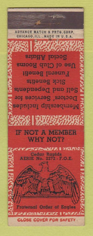Matchbook Cover - Eagles Club Cedar Rapids IA