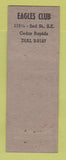 Matchbook Cover - Eagles Club Cedar Rapids IA