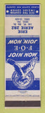 Matchbook Cover - Eagles Club Erie PA