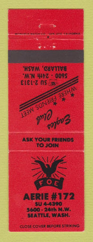 Matchbook Cover - Eagles Club Seattle WA Ballard ORANGE