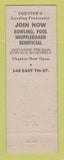 Matchbook Cover - Eagles Club Chester PA