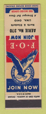 Matchbook Cover - Eagles Club Lima OH