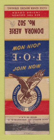 Matchbook Cover - Eagles Club Donora PA WRITING WEAR