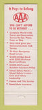 Matchbook Cover - AAA Motor Club Lehigh Valley Allentown Bethlehem PA