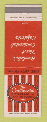 Matchbook Cover - Continental Restaurant Honolulu? Hawaii