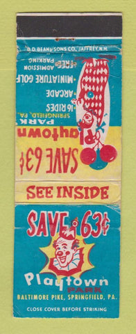 Matchbook Cover - Playtown Springfield PA amusement clown WORN