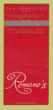 Matchbook Cover - Romano's San Francisco CA Italian Restaurant 30 Strike