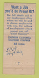 Matchbook Cover - Southern Bell Telephone WEAR 30 Stick