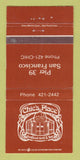 Matchbook Cover - Chic's Place San Francisco CA restaurant 30 Strike