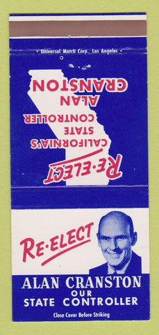 Matchbook Cover - Alan Cranston State Controller Election CA 30 Strike
