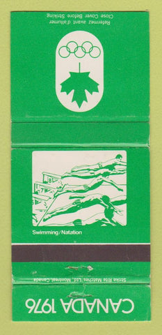 Matchbook Cover - 1976 Olympics Canada Swimming GREEN 30 Strike