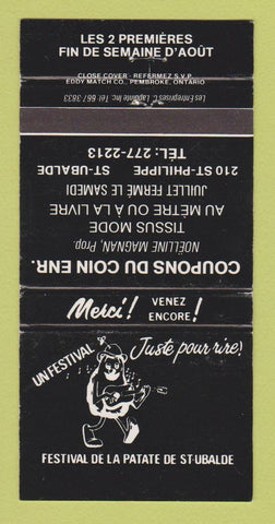 Matchbook Cover - Festival De LA Patate St Ubalde QC Coupons Du Coin 30 Strike