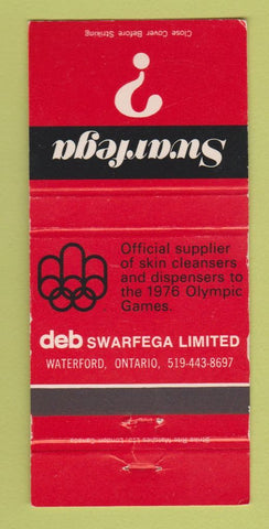 Matchbook Cover - 1976 Olympics Deb Swarfega Waterford ON 30 Strike