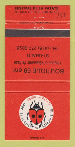 Matchbook Cover - Festival De LA Patate St Ubalde QC Boutique 69 30 Strike