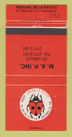 Matchbook Cover - Festival De LA Patate St Ubalde QC MAP Inc WRITING 30 Strike