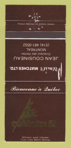 Matchbook Cover - Exploration 1982 Montreal QC Jean Cousineau 30 Strike