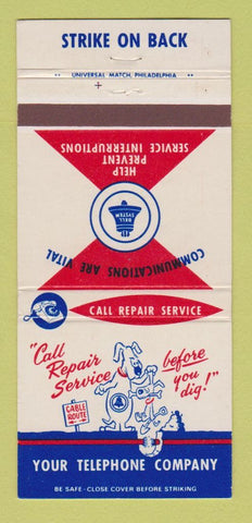 Matchbook Cover - Bell Telephone Company Call Before Digging 30 Strike