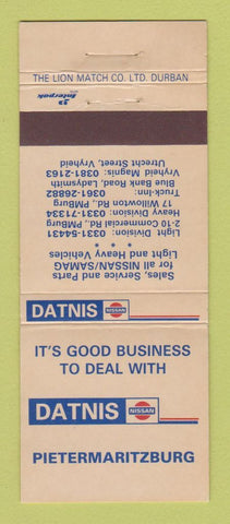 Matchbook Cover - Datnis Nissan Pietermaritzburg South Africa